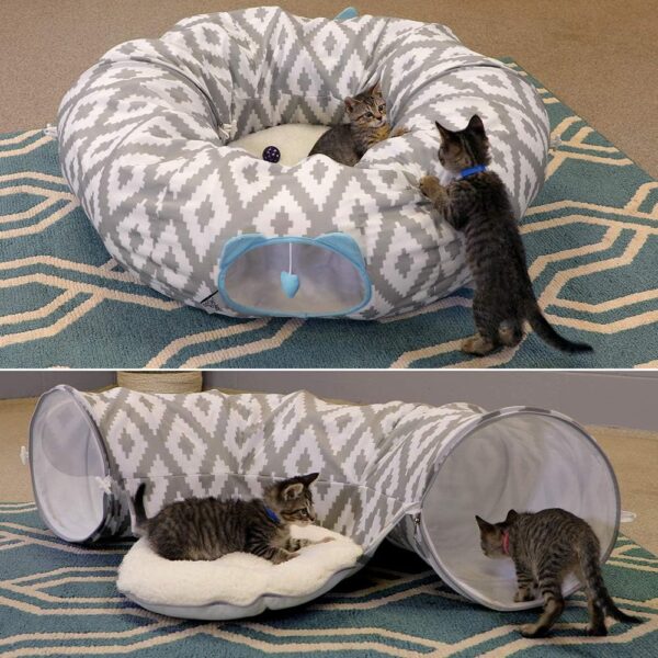 Kitty City Large Cat Tunnel Bed, Cat Bed, Pop Up Bed, Cat Toys, White - Image 2
