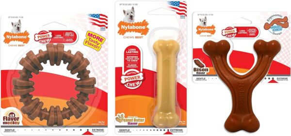 Nylabone Customer Favorites Power Chew Toy Bundle for Dogs, Indestructible Dog Toys for Aggressive Chewers, Pack of 3 Dog Toys, Flavor Medley, Small Dogs - Up to 25 lbs, 3 Pack - Image 3