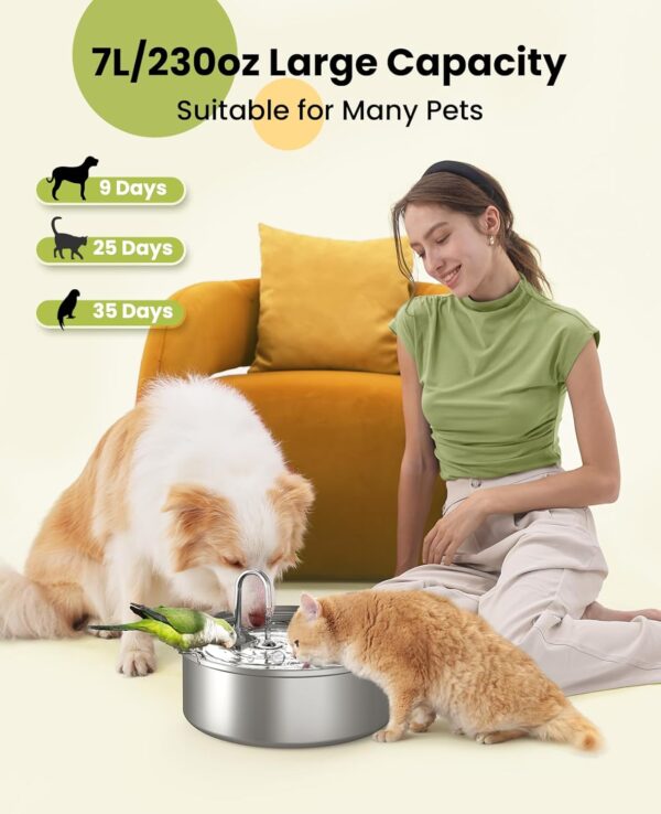 oneisall Dog Water Fountain for Large Dogs,7L/230oz/1.8G Stainless Steel Dog Fountain Bowl Super Quiet with Triple Filtration,Great for Large Dogs Cats and Multi-Pet Home - Image 2