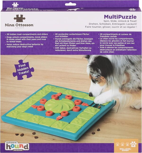 Outward Hound by Nina Ottosson Multipuzzle Level 4 Expert Dog Treat Puzzle for Enrichment, Blue - Image 2