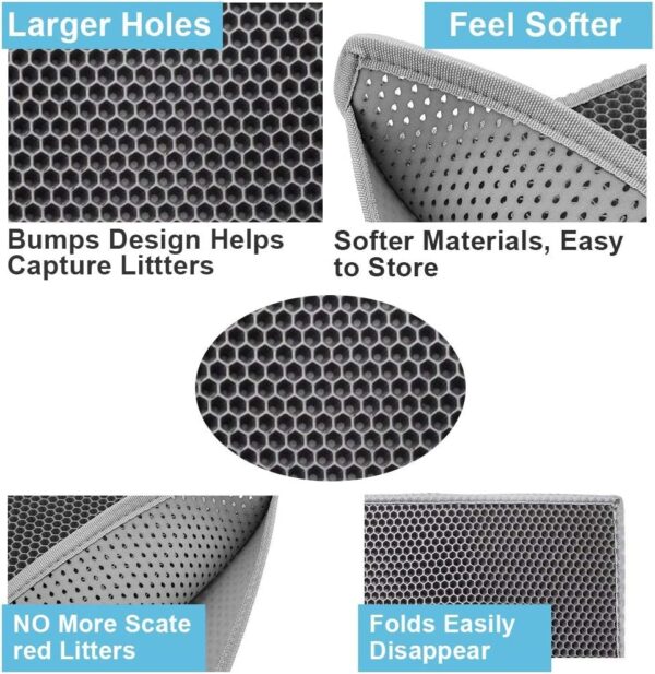 Pieviev Cat Litter Mat Double Layer Waterproof Urine Proof Trapping Mat 1 Pack (Gray, 24x15 Inch (Pack of 1)) - Image 4