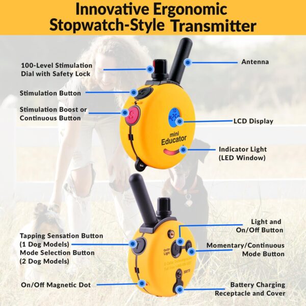 Educator E-Collar Humane Dog Training Collar with Remote, 100 Safe Tapping Stimulation Levels, Night Light, Waterproof, Rechargeable, 1/2 Mile 1 Small-Medium Dog, Yellow - Image 6