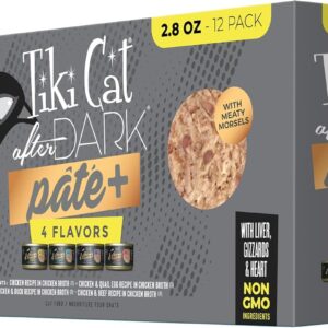 Tiki Cat After Dark Pate+, Variety Pack, with High Moisture Broth for Optimal Hydration, Wet Canned Cat Food, 2.8 oz. Cans (Pack of 12)