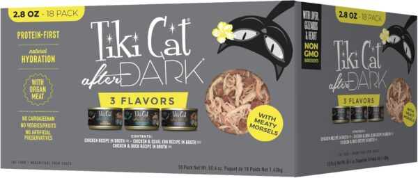 Tiki Cat After Dark, Variety Pack, High-Protein and 100% Non-GMO Ingredients, Wet Cat Food for Adult Cats, 2.8 oz. Cans (Pack of 18)